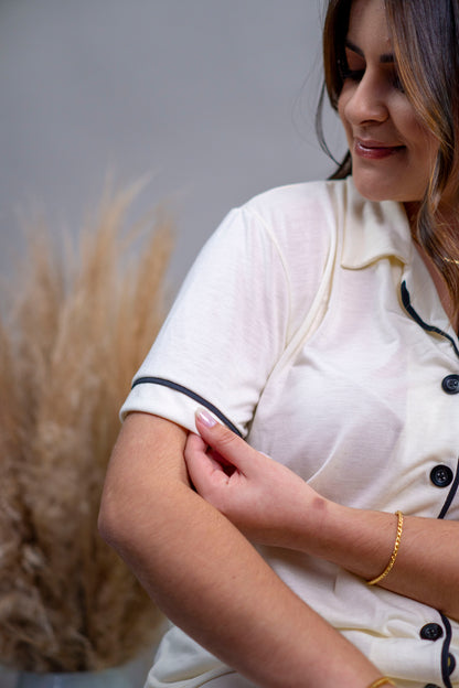 PIJAMA AMERICANO CURTO - SONHO MARFIM