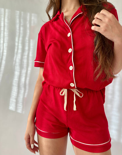 PIJAMA AMERICANO CURTO - VERMELHO PAIXÃO
